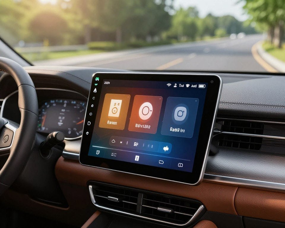 A sleek, modern 2DIN Android multimedia unit displayed prominently in a luxurious car interior, showcasing a vivid touchscreen interface. In the foreground, focus on the multimedia device, highlighting its crisp display, smooth edges, and intricately designed buttons. In the middle ground, soft leather seats and a stylish dashboard complement the high-tech feel. The background features an open road with blurred greenery, suggesting movement and adventure. Warm, natural lighting illuminates the scene, with sun rays casting gentle highlights on the device. The atmosphere is inviting and high-tech, evoking a sense of innovation and lifestyle enhancement. No people are included in the scene, ensuring a clean focus on the multimedia unit itself. A sleek, modern 2DIN Android multimedia unit displayed prominently in a luxurious car interior, showcasing a vivid touchscreen interface. In the foreground, focus on the multimedia device, highlighting its crisp display, smooth edges, and intricately designed buttons. In the middle ground, soft leather seats and a stylish dashboard complement the high-tech feel. The background features an open road with blurred greenery, suggesting movement and adventure. Warm, natural lighting illuminates the scene, with sun rays casting gentle highlights on the device. The atmosphere is inviting and high-tech, evoking a sense of innovation and lifestyle enhancement. No people are included in the scene, ensuring a clean focus on the multimedia unit itself.